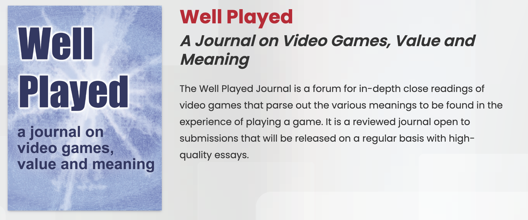 Members of the STEP Lab are running a special issue of well played